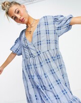 Thumbnail for your product : Object check maxi smock dress in blue