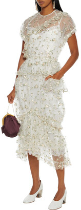 Simone Rocha Tiered Ruffled Embroidered Tulle Midi Dress