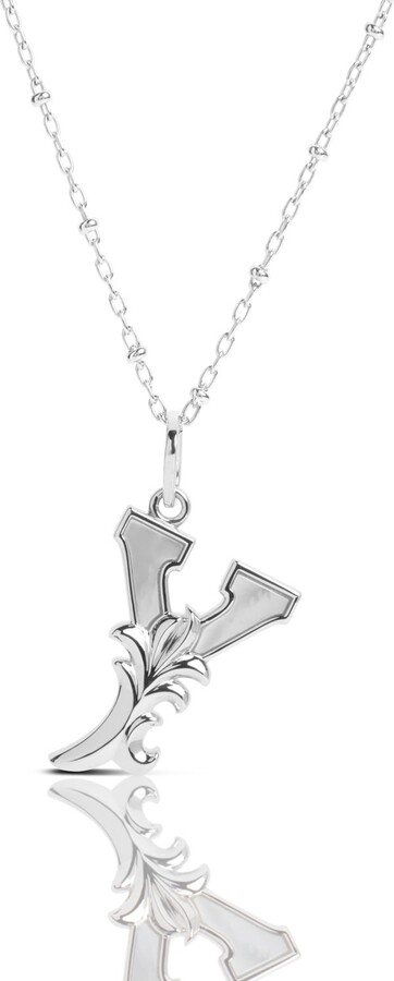 Kasun Solid Silver Y Initial Necklace With Mother Of Pearl