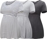 Thumbnail for your product : Bearsland Maternity Tops Short Sleeve Scoop Neck Breastfeeding T-Shirt Pregnancy Clothes，Dark Grey & Light Grey & White Stripes，S