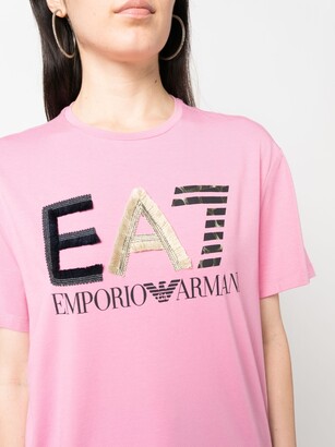 EA7 Emporio Armani fringe-embellished logo T-shirt