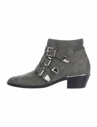 Chloé Leather Studded Accents Boots Grey