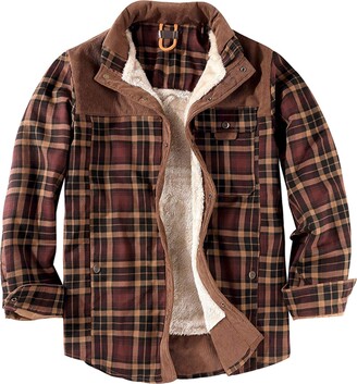RJJ Mens Plaid Fuzzy Fleece Lined Coats Flannel Button Down Checked ...