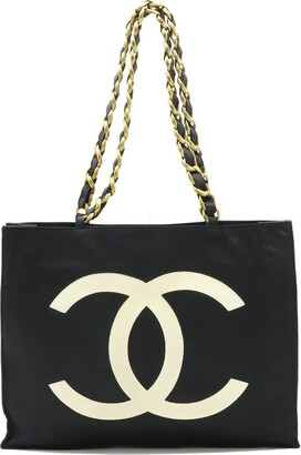 Chanel Vintage - Vinyl Toile Chain Tote Bag - Black - Canvas and