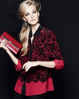 Thumbnail for your product : Go Silk Lace-Print Silk Blouse, Red, Petite