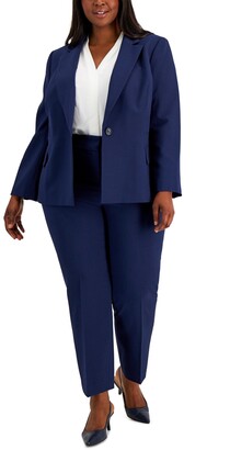 Le Suit Women's V-Neck 2 Button Seamed Crepe Skirt Suit 