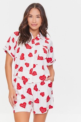 Forever 21 Women's Heart Print Shirt & Short Pajama Set in Ivory/Red, XS -  ShopStyle