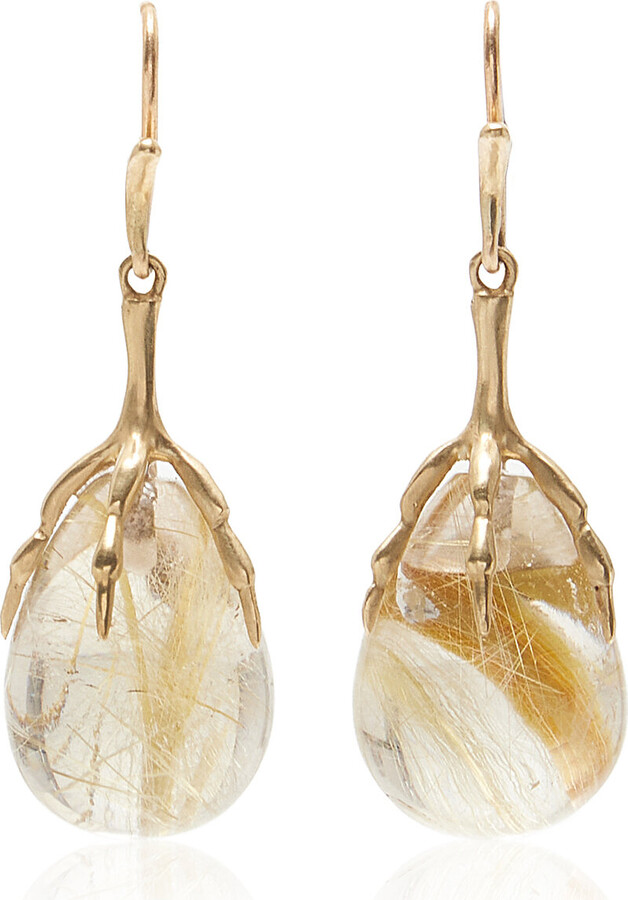 Annette Ferdinandsen Small Claw 14K Gold Rutilated Quartz Earrings