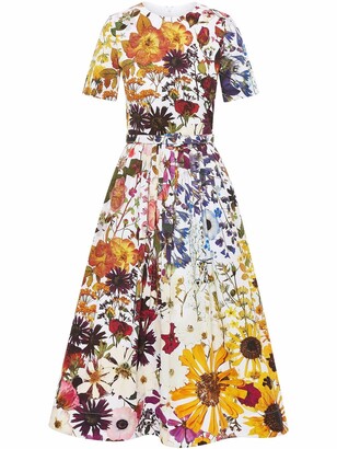Oscar de la Renta Floral-Print Belted Skater Dress