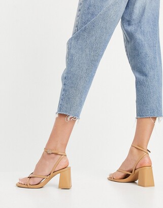 Bershka mid heel sandals with square toe in tan - ShopStyle