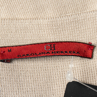 CH Carolina Herrera Beige Knit Zip Front Fitted Dress M