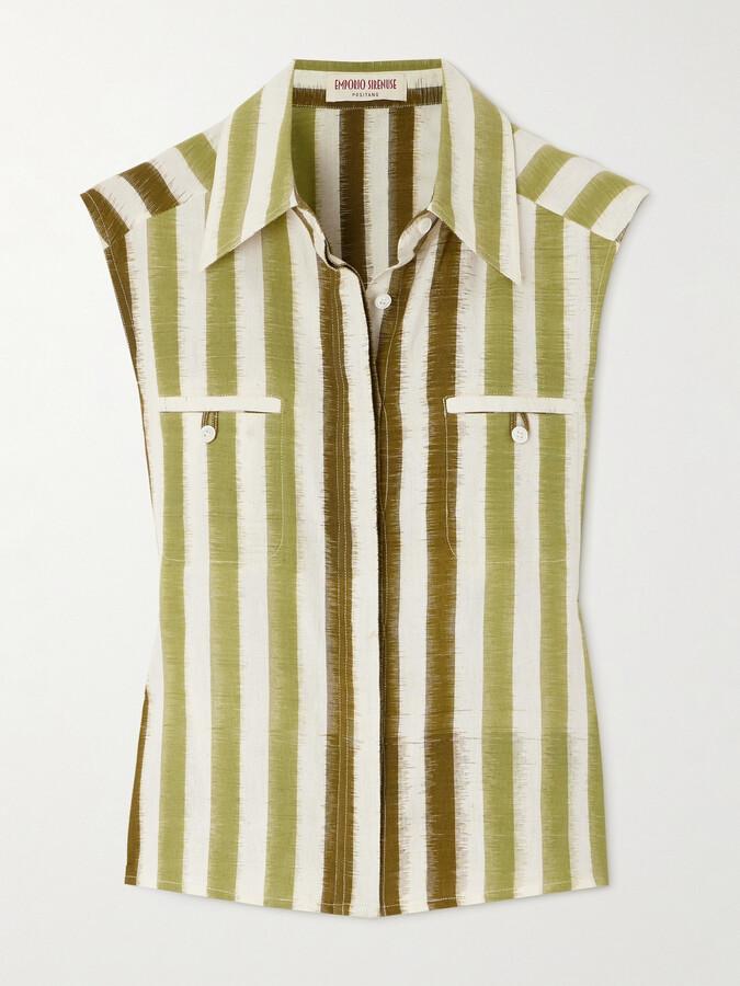 Emporio Sirenuse Ylenia Striped Cotton Blouse - Green