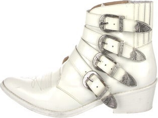 Toga Pulla Leather Ankle Lace-Up Boots White Semi-Pointed Toes Multistrap Unfortunately, due to restrictions, this item may not be eligible for shipping in all areas. | Toga Pulla Leather Lace-Up Boots in White, Women's 9
