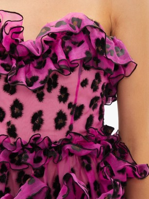 Christopher Kane Leopard-flocked Ruffled Silk-organza Mini Dress - Black Pink