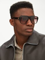 Thumbnail for your product : Jacques Marie Mage Buckley Aviator Acetate Sunglasses - Black