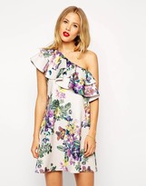 Thumbnail for your product : ASOS Scuba Swing Dress In Floral Print With Ruffle One Shoulder