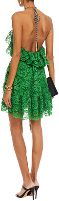 Dundas Ruffled Floral-appliqued Corded Lace Halterneck Mini Dress