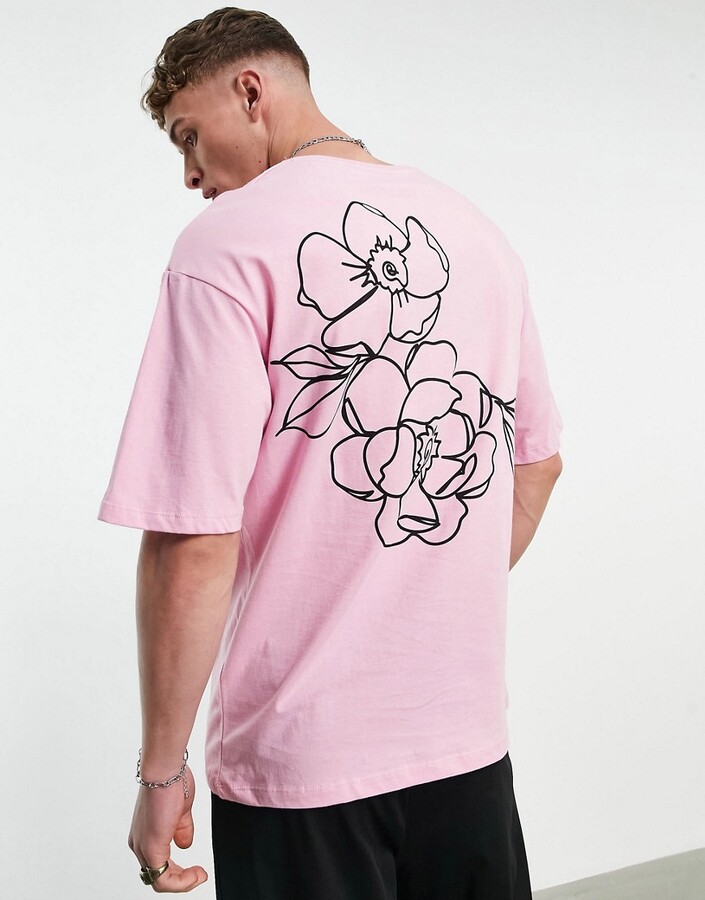 Jack and Jones Originals oversized T-shirt with rose back print in pink -  ShopStyle