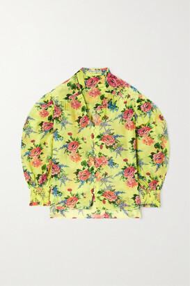 Alice + Olivia - Serena Smocked Floral-print Cotton And Silk-blend Blouse - Yellow