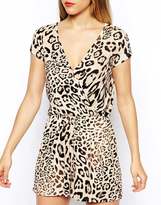 Thumbnail for your product : ASOS Wrap Playsuit with Cap Sleeve in Animal Print