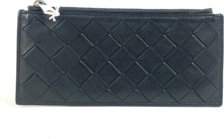 Bottega Veneta Intrecciato Black Leather Coin Purse/Coin Case (Pre-Owned)