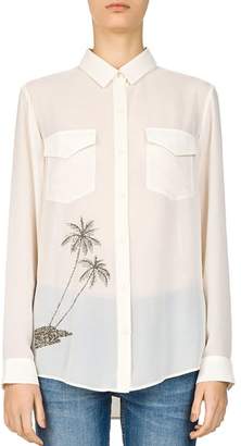 The Kooples Sheer Palm Embroidered Shirt
