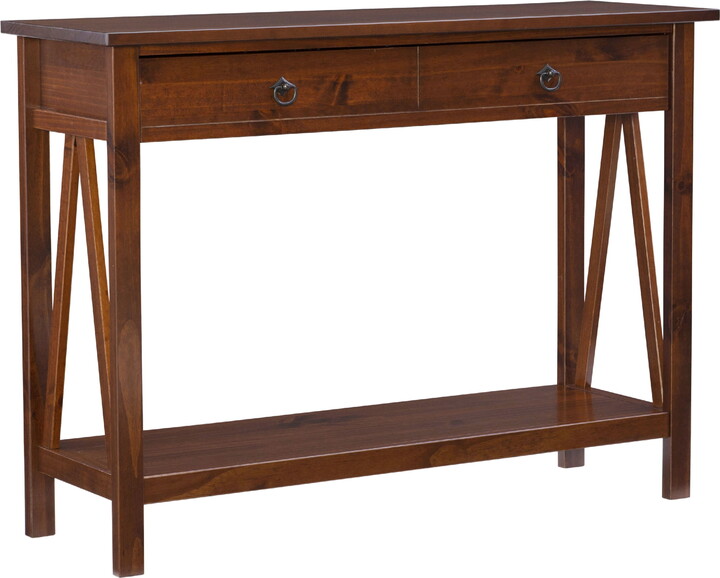 Linon Moreland Farmhouse Console Table with 2 Drawers, Antique Tobacco Finish