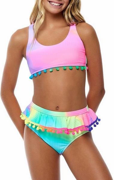Beach Lingo Girls' OTS Ruffle Highwaist Swim Bikini Set 14 Multi