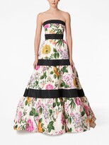 Thumbnail for your product : Carolina Herrera Floral-Print Strapless Banded Gown