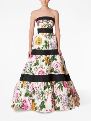 Carolina Herrera Floral-Print Strapless Banded Gown