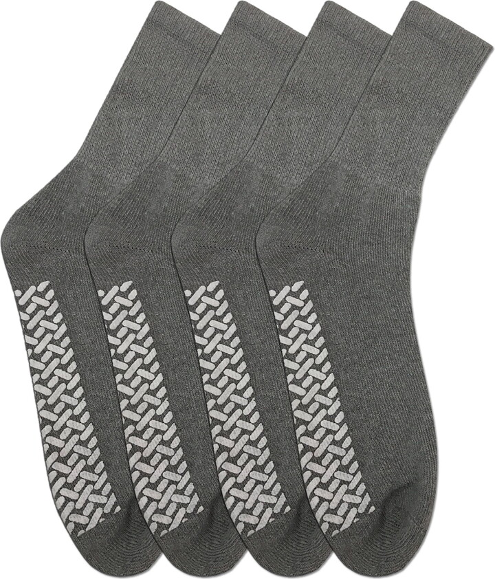 PERSONAL TOUCH HEALTH CARE APPAREL Diabetic Socks Non Skid Hospital Loose Fitting Slipper Socks With Gripper Bottoms 2 Pack Savings Gripper socks (10-13, Grey)