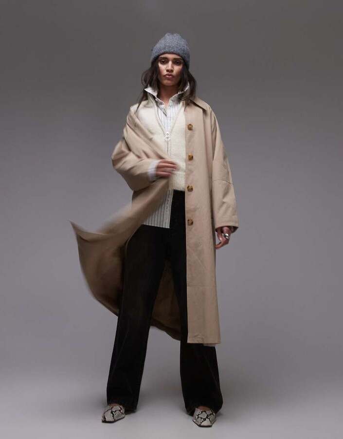 Topshop 90s trench coat in stone