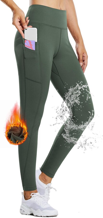 BALEAF Women's Fleece Lined Water Resistant Leggings High Waisted Thermal  Running Tights Winter Hiking Sports Trousers Army Green M - ShopStyle