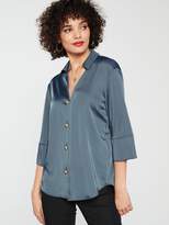 Thumbnail for your product : River Island Button Front Satin Blouse - Blue