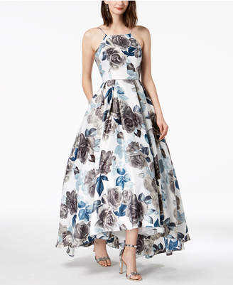 Betsy & Adam Printed Lace-Up High-Low Gown