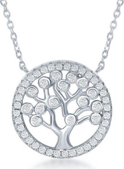 Bella Silver BellaSilverSterlingSilverRoundCZTreeNecklace-Silver-17+1Inch