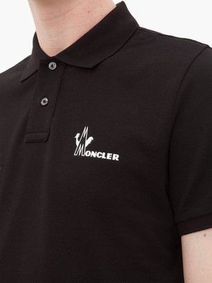 Moncler Logo-print Cotton-pique Polo Shirt - Black