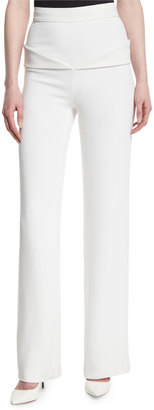 Cushnie High-Waist Folded-Pleat Wide-Leg Pants, White