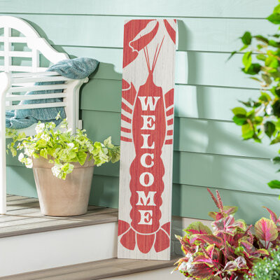 Highland Dunes Coastal Porch Leaner Welcome Lobster 47\