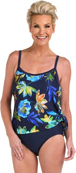 Maxine Of Hollywood MaxineofHollywoodWomen'sOnePieceBathingSuitScoopNeckFauxSideTieSwimsuit,Indigo//IndigoVineyard,14