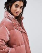 Thumbnail for your product : ASOS Petite DESIGN Petite ultimate puffer in velvet with funnel neck