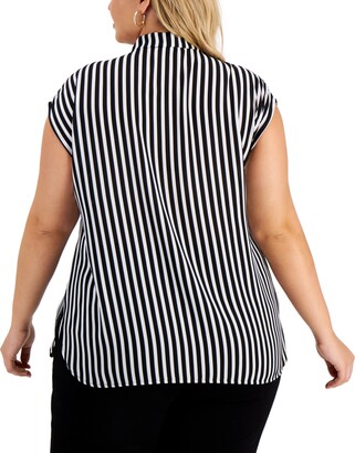 Bar III Trendy Plus Size Tie-Neck Striped Top, Created for Macy's