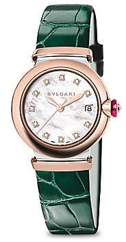 Bvlgari Women's LVCEA Diamond, Mother-Of-Pearl & Green Alligator Strap Watch
