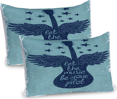 Ambesonne Retro Pillow Sham 2 Pack Music Guitar Wings Blue Dark Blue