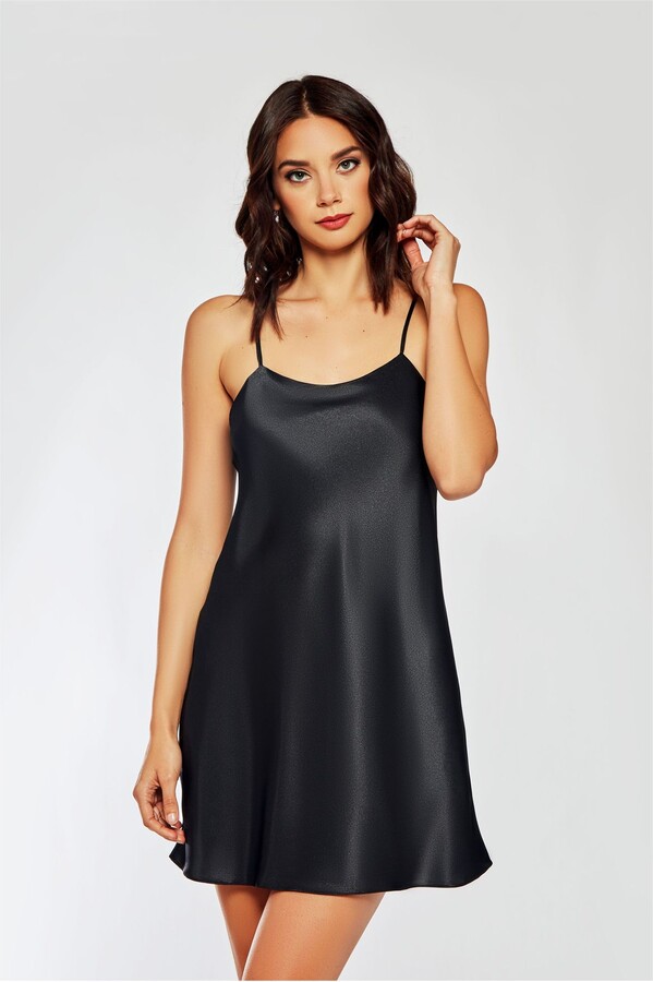 iCollection Bias Cut Satin Black Chemise