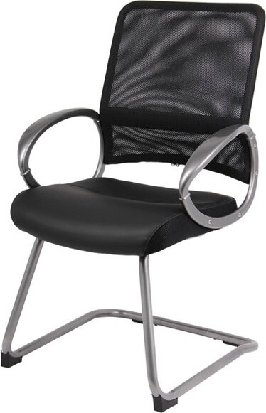 Boss Office Products MeshBackwithPewterFinishGuestChairBlack-BossOfficeProducts:LeatherPlusSeat,CantileverBase