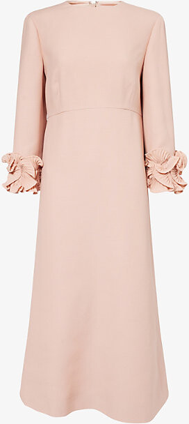 Valentino Garavani Womens Rose Mist Embellished Thee-Quarter Sleeves Wool and Silk Midi Dress 14