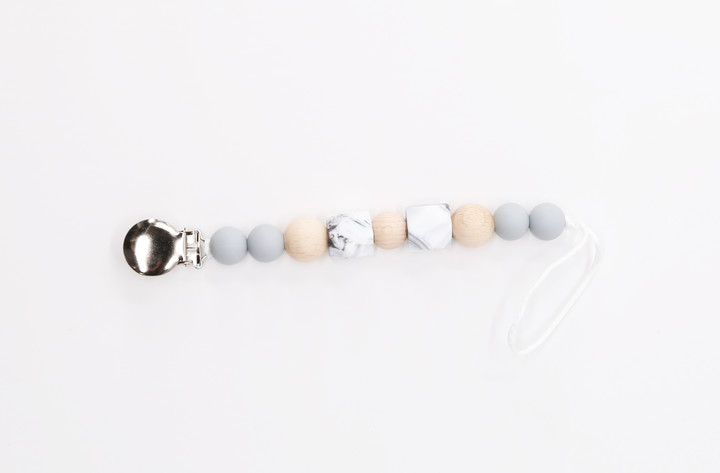 Golden Strands Mixed Bead Center Hex Pacifier Clip - Gray/Marble