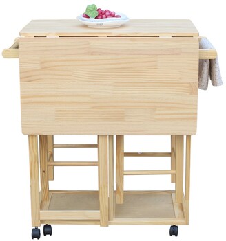 Coutlet Square Solid Wood Folding Dining Cart with 2 Free Stools