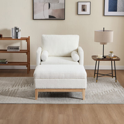 Latitude Run Wide Upholstered Accent Armchair With Storage Ottoman And Pillows